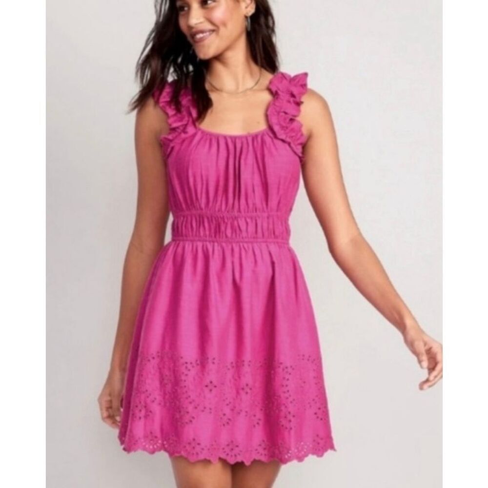 Old Navy pink smocked waist ruffled sleeve mini dress size small - Picture 1 of 8